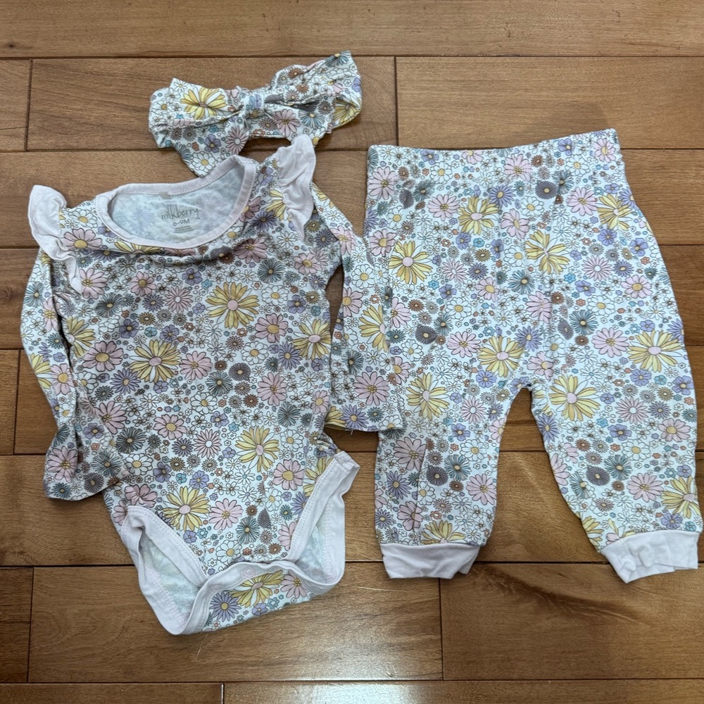 Milkberry Baby Onesie and Pants Set with Headband